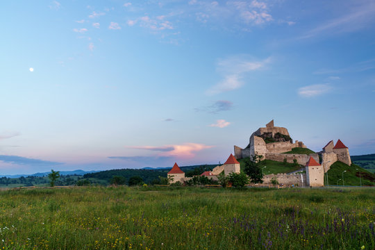 rupea fortress after sunset