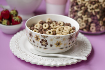 Breakfast with muesli and fruit