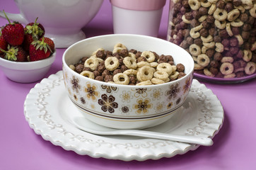 Breakfast with muesli and fruit