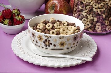 Breakfast with muesli and fruit