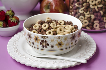 Breakfast with muesli and fruit