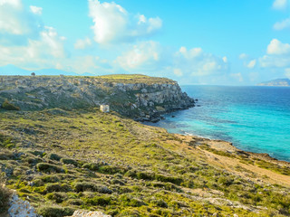 The turquoise waters of the picturesque bay. Favignana