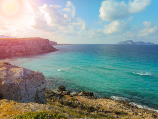 The turquoise waters of the picturesque bay. Favignana