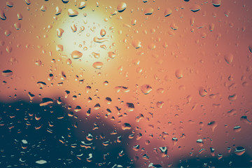 Drops of rain on glass with filter effect retro vintage style