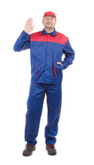 Fototapeta premium Worker in blue coat. 