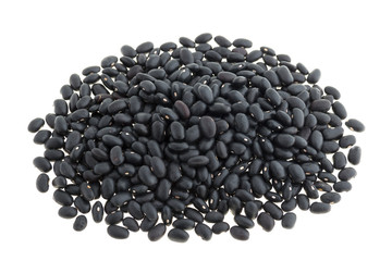 Black haricot beans on white background