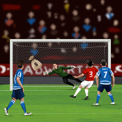 Obraz premium FIFA football/ scandal illustration featuring soccer players intercepting money