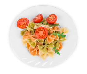 Bunch of the farfalle pasta three colors. 