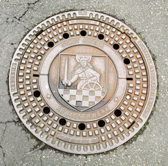 Altena. May-26-2015. Manhole cover in the city of Altena. Germany