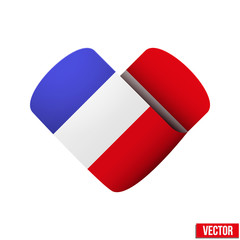 Flag icon in the form of heart. I love France.