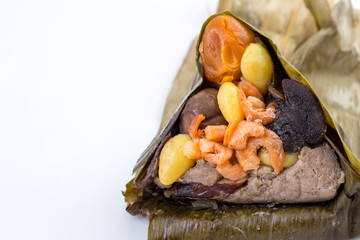 Zongzi or sticky rice dumpling on white background