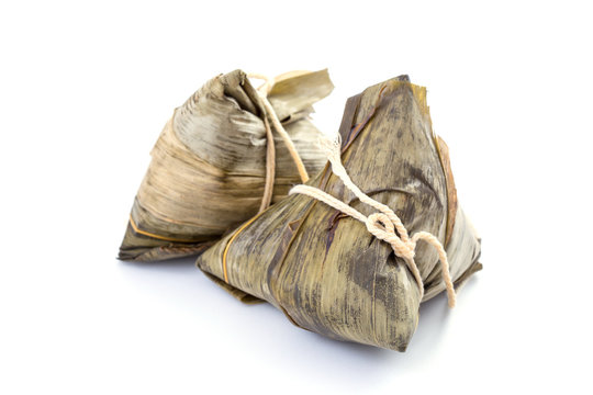 Zongzi Or Sticky Rice Dumpling On White Background