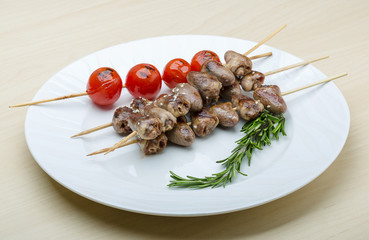 Grilled chicken hearts barbecue