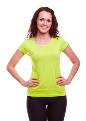 Fototapeta premium Young woman in green t-shirt