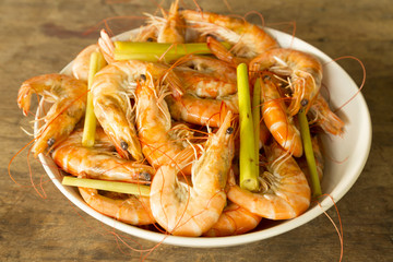 Shrimp or prawn with lemongrass herb in with bowl