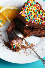 Tasty chocolate cake, close-up