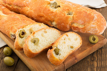 Rustic bread with green olives