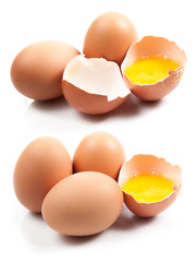 Broken egg isolated on white background