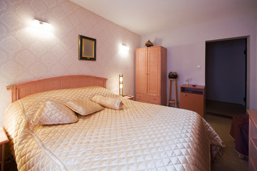 Pink hotel room interior