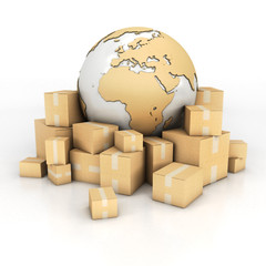 Earth and boxes in cardboard texture