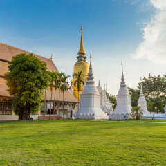 Naklejka premium The golden pagoda at Wat Suan Dok, Chiang mai, Thailand, with be