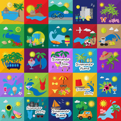 Fototapeta premium Summer Flat Icons Set: Vector Illustration, Graphic Design. Collection Of Colorful Icons. For Web, Websites, Print, Presentation Templates, Mobile Applications And Promotional Materials