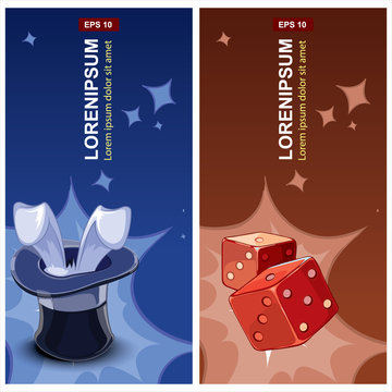 labels with wizard hat and red cubes for dice