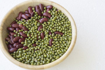 bean nut decoration green red spoon bowl prepare concept