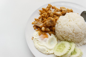 rice with pork fried with garlic and fried egg
