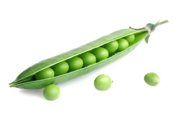fresh green peas isolated on a white background