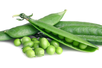 fresh green peas isolated on a white background