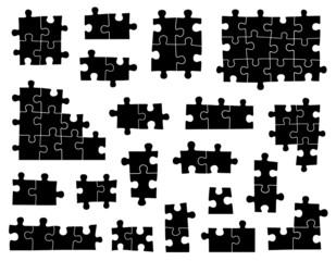 Set of different puzzle pieces isolated on white