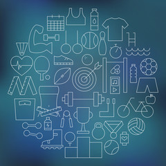 Thin Sport and Fitness Line Icons Set Circle Shaped
