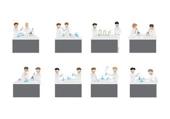 Medical Scientists - Laboratory Research, Different Situations Set - Vector Illustration, Graphic Design Editable For Your Design