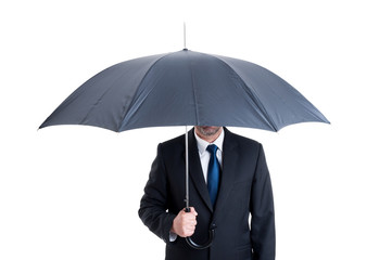 Business man with an open umbrella