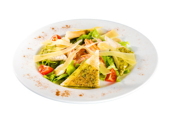 Salad of meat, cheese and vegetables
