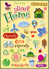 Planet home doodle set