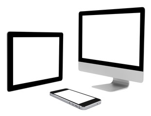 Computer and smartphone devices with copyspace isolated on white