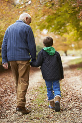 Rear View Of Grandfather And Grandson Walking Along Path