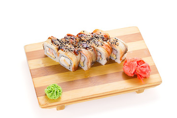Eel  sushi roll isolated on white background