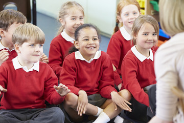 Pupils Sitting On Mat Listening To Teacher