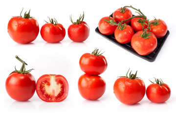 composite of fresh tomatoes  isolated on white background