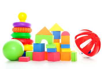 Pyramid, cubes, ball