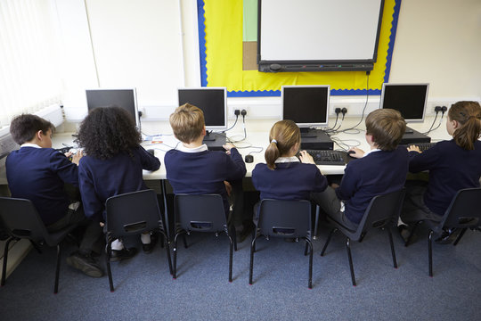 Line Of Children In School Computer Class