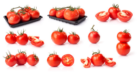 composite of fresh tomatoes  isolated on white background