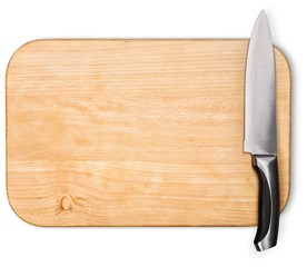 Cutting Board, Kitchen Knife, Isolated.