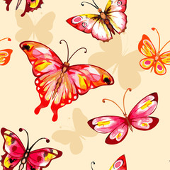 Fototapeta premium Watercolor butterfly seamless pattern.