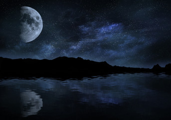 Fototapeta na wymiar Night with moon and stars