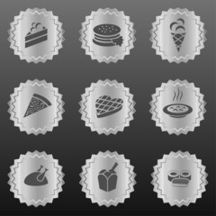 Set of silver food-related badges / medals