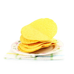  tostada corn tortilla shells on white background